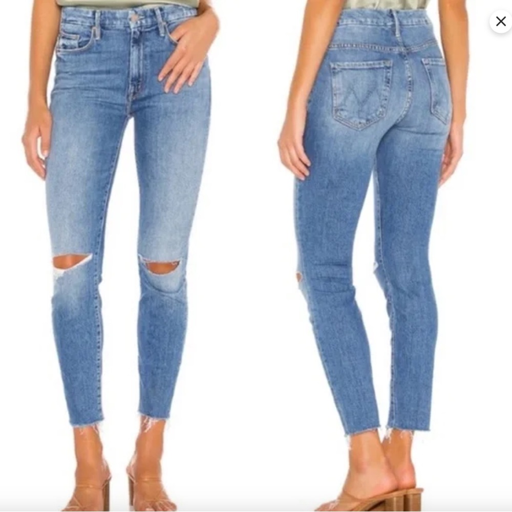 Mother Denim Highwaisted Looker Fray Skinny Jeans